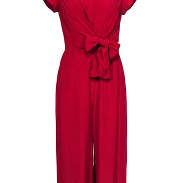 Maeve - Red Short Sleeve Cropped Wide Leg Jumpsuit w/ Tied Top Sz 6