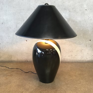 1980's Large Black And White Deco Table Lamp