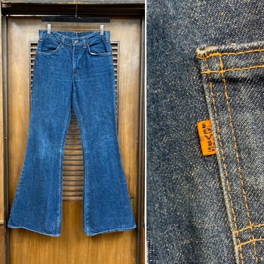 Vintage 1970’s w31 Levi’s 684 Orange Tag Hip Hugger Elephant Bell Flare Denim Bellbottom Jeans, 70’s Vintage Clothing 