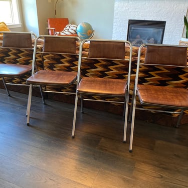 Set of 4 Mid Century Folding Chairs Chrome and Vinyl Cosco 