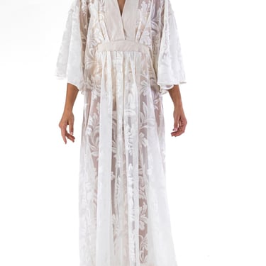 Morphew Collection White Poly/Nylon Baroque Leaf Lace Kaftan 