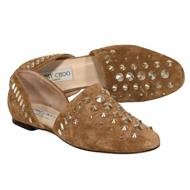 Jimmy Choo - Tan Suede w/ Gold Studded Trim Flats Sz 6