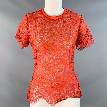 PROENZA SCHOULER Size S Red Orange Lace Raw Edge Casual Top