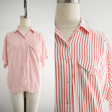 1980s Red and White Striped Blouse 