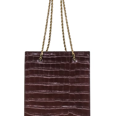 Loeffler Randall - Chocolate Brown Croc Embossed Shopper Style Handbag