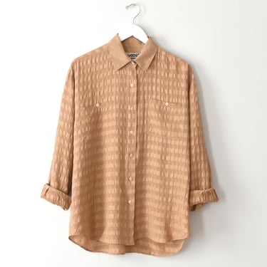 vintage textured silk shirt, 90s button down blouse, size l 