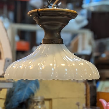 Vintage Milk Glass Clamshell Semi-Flush Light