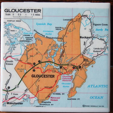 1984 Gloucester Massachusetts Map Coaster. Gloucester Map. City Coaster. Massachusetts Gift. Office Décor. Vintage Map Décor. Coastal Map. 