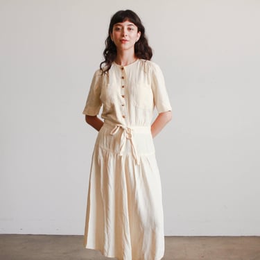 1940s Cream Rayon Button Down Dress 