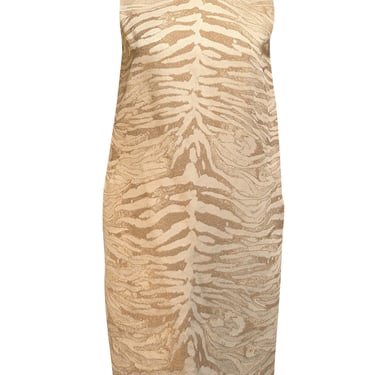 Lafayette 148 - Cream & Taupe Zebra Pattern Sleeveless Boat Neck Dress Sz 6