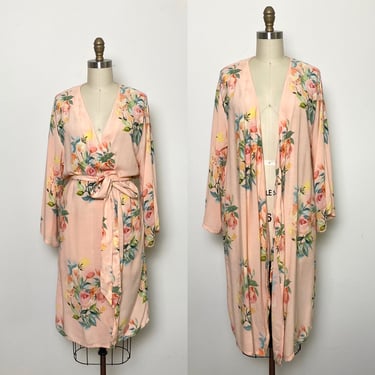 Vintage Rayon Floral Robe Peach 