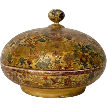 Indian Kashmiri Gilt Hand Painted Papier Mache Powder Jar