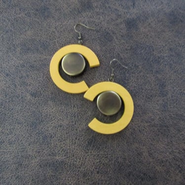 Yellow wooden mid century modern statement earrings 