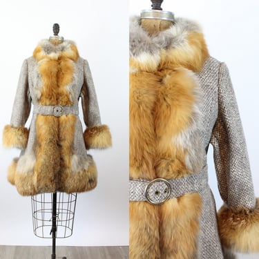 1970s TWEED red fox fur coat medium | new fall 