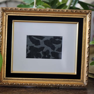 Vintage Gold and Black Velvet Frame with Patina and Fabric Textile Art | Wall Art 