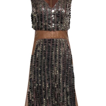 Tracy Reese - Brown Sleeveless Midi Dress w/ Large Sequins Sz 6