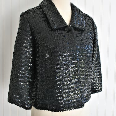 1950-60s - Sequined - Shrug - Cropped Jacket - Cocktail Jacket - Estimated size L 