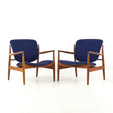 Finn Juhl Mid Century Teak FD136 Lounge Chairs - Pair 