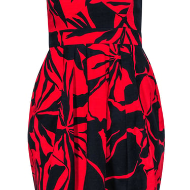 Shoshanna - Navy & Red Floral Print Cotton Strapless Dress Sz 2