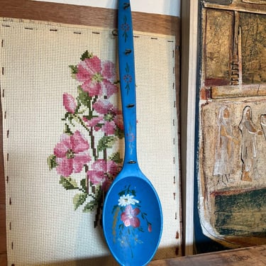 Free shipping within continental US -  Vintage Hand Painted Wooden Spoon With Hanger and Hooks 