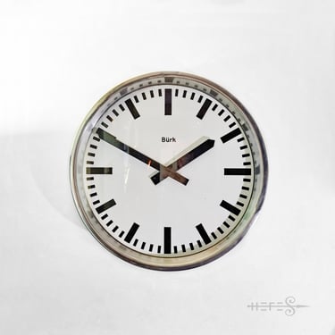 Burk Large Bauhaus Station Clock 1950s Germany Chrome Polished Aviation Aluminum Vintage 