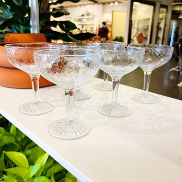 Vintage Anchor Hocking Crackle Glass Tall Champagne Coupes