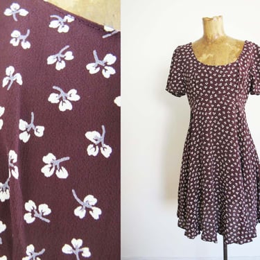 Vintage 90s Grunge Floral Anne Taylor Mini Dress S - Plum Purple Fall Babydoll Dress - Deadstock New With Tags Rayon Sundress 