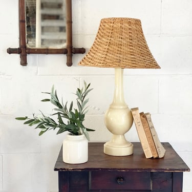 vintage Italian alabaster lamp with rattan shade