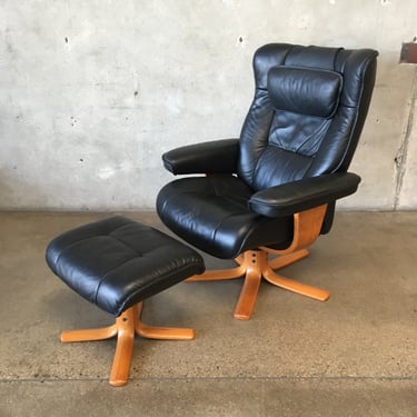 Vintage Norwegian Leather Lounge Chair &amp; Ottoman