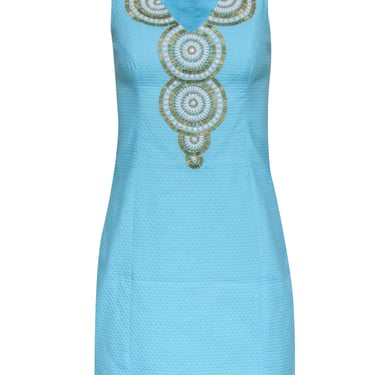 Lilly Pulitzer - Turquoise Textured Dress w/ Beaded Neckline Sz 0
