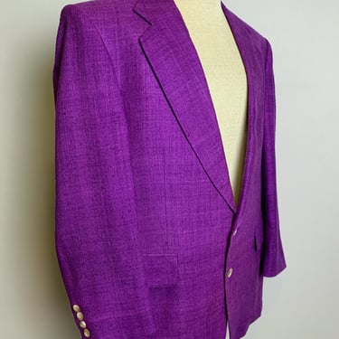 Vintage Norman Wells Purple Silk Linen Weave Sports Coat Size 44R 