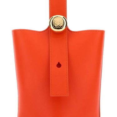 Loewe Women Dark Orange Leather Mini Pebble Bucket Bag