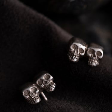 Sterling Silver Double Skull Stud Earrings