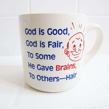 Vintage 80s Funny Bald Head Mug - 1980s Novelty Joke Coffee Mug 