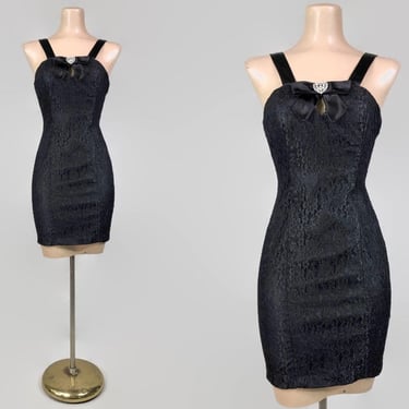 Vintage 80s Black Lace Sexy Mini Party Dress by Steppin Out Size 7 | 1980s Sexy New Wave Prom Dress | vfg 