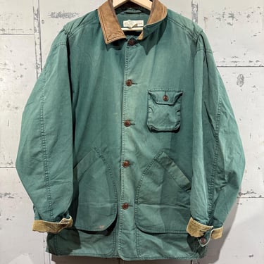 Vintage Banana Republic Chore Jacket Barn Coat Flannel lined Coat Barn Leather Collar Green Medium 