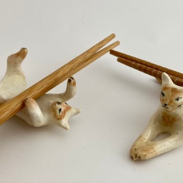 Ceramic Cat Chopstick Holders |  Handmade Ceramic  Brush Holder | Hand-painted Small Cat Figurines | Hand-painted Ceramic Dinnerware 
