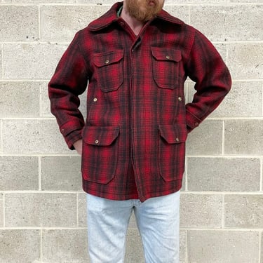 Vintage Jacket Retro 1950s Woolrich Woolen Mills + 503 + Mackinaw Red + Buffalo Plaid Wool + Size 40 + Hunting Coat + Men's Apparel 