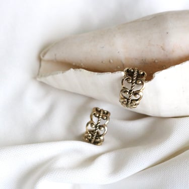 golden filigree hoop earrings - vintage 90s y2k gold womens romantic cute post pierced small hoops 