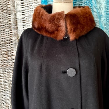 Vintage Swing Coat, Fur Collar, A-Line Style, Pockets, 60s Hollywood Pin Up Rockabilly 