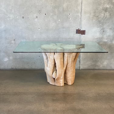 Natural Root Base Table with Glass Top