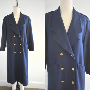 1980s Miss New Yorker Navy Wool Long Coat 