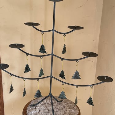 Large Vintage Dept 56 Metal Green Pillar Table Top Christmas Tree 23
