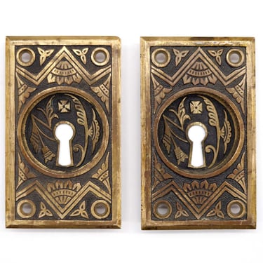 Pair of Antique 3.875 in. Eastlake Brass Pocket Door Pulls
