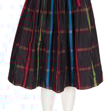 Valentino 1980 S/S Plaid Black Silk Taffeta Vintage Pleated Skirt Sz XS 