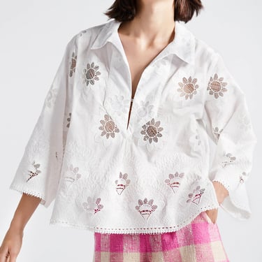 Embroidered Cropped Tunic - White | Dress | Beacon Hill - Boston, MA