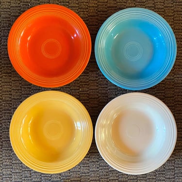 Set of 4 Old Homer Laughlin Vintage Hlc  Fiestaware Retired~ 8 1/2” Plate Soup Bowls~ excellent condition  1936-69~ collectible Fiesta 