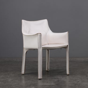 Vintage Mario Bellini 'Cab' Chair Cassina 413 Cream White Leather Armchair 