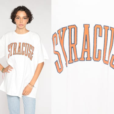 Syracuse Shirt 90s University T-Shirt New York Graphic Tee Retro SU Orange Sports Top Single Stitch White Vintage 1990s Mens Extra Large xl 