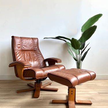 Vintage Mid Century Norwegian Lounge Chair with Ottoman